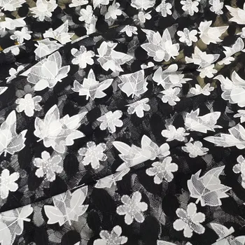 Modni Črno Maple Leaf Čipke Tkanine embroideried Mehko Poliestra Pregleden Očesa Tkanine DIY Šivanje Večerno Obleko Poročno Obleko