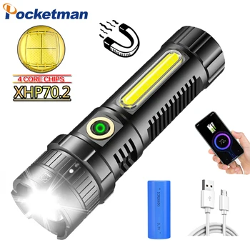 Močna LED XHP70.2 Svetilko USB Polnilne Teleskopsko zoom Baklo Lanterna z Močjo Nasveti Moči Banke Uporabite 26650 za Kampiranje
