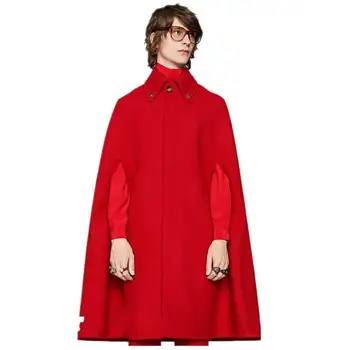Moški plašč jesen/zima volnena rdeči plašč brez rokavov rta cape za moške srednje dolge volnene plašč plašč trend