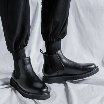 moški priložnostne poslovnih urad formalno obleko chelsea škornji črni originalne usnjene čevlje slip-on kavboj boot stanovanj gleženj botas hombre