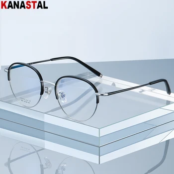 Moški Čistega Titana Okrogle Očala Okvir Trend Ženske Očala Optični Modra Svetloba Blokiranje Kratkovidnost Recept Obravnavi Očala