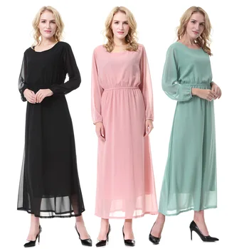 Muslimanske Ženske Dolg Rokav Dubaj Obleko Maxi Abaya Jalabiya Islamska Oblačila Haljo Maroški Eleganten Casual Trdno Obleko, 3 Barve