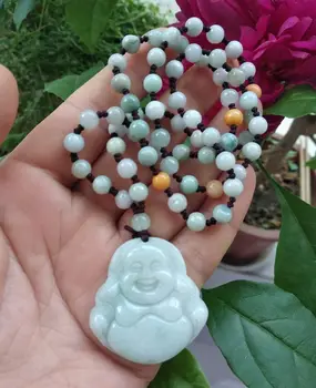 Narava Jade amulet Carven vesel Buda jadite obesek mala Kroglica ogrlica Talisman