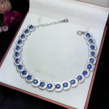 Naravna modra, temno modra barva Zapestnica Naravni gemstone Zapestnica 925 srebrno zapestnico Elegantno Polkrogu ženske stranka darilo Nakit