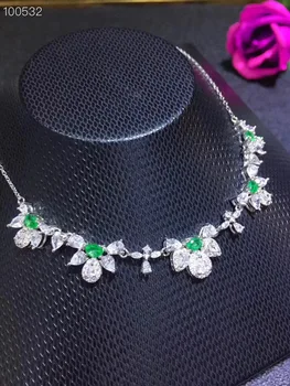 Naravna zelena smaragdno ogrlico, Obesek S925 srebro, Naravni gemstone ogrlica Luksuzni Elegantno Cvet geometrijo ženske stranka nakit