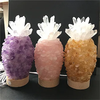 Naravni LED leseno osnovo rose quartz ananas oblikovan ljudske obrti kristalno svetilke, za dekoracijo