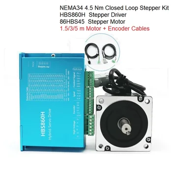 NEMA34 4.5 Nm Zaprte Zanke Koračnih Motornih Voznik HBS860H+86HBS45 Komplet z 1.5/3/5 števci Kabli za CNC Uporaba