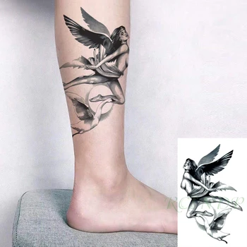Nepremočljiva Začasni Tattoo Nalepke Angel Sexy Dekle White Swan Pero Roko Roko Tetovaže Ponaredek Tatto Flash Tattoo, Za Ženske In Moške