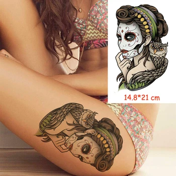 Nepremočljiva Začasni Tattoo Nalepke Halloween lobanje dekle tattoo vodo prenos ponaredek tetovaže flash tatto Ženska Človek lady 14.8*21 cm