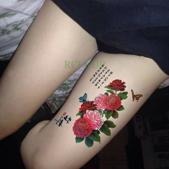 Nepremočljiva Začasni Tattoo Nalepke peony metulj big Ponaredek Tatto Flash Tattoo, Body art Nazaj Nogo, Roko trebuh za Ženske, Moške dekle