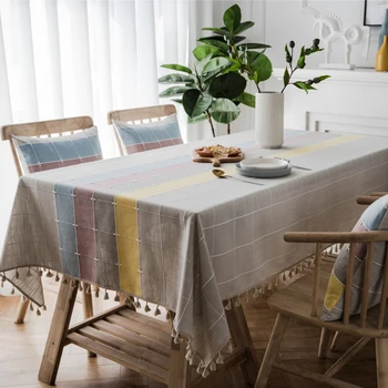 Nordijska nepremočljiva kariran prugasta tabela zastavo imitacije bombaž in tassel prtom pravokotni mizi kava miza namizni prt