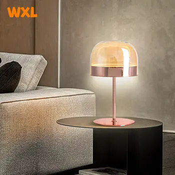 Nordijska post-moderne rose zlata gob LED lučka hotel model soba razkošje svetlobe dekorativna stekla postelji toplo namizne svetilke