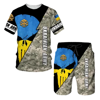 Nov Prihod Moške ukrajinsko Zastavo Določa Trenirke Priložnostne Kratkimi 3D Print majica s kratkimi rokavi, kratke Hlače Plažo, Obleke, Moške Obleke