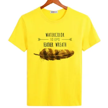 Nov prihod pero tisk t-shirt vroče prodaje osebnost design kul tshirt moški Prvotne blagovne Znamke dobre kakovosti priložnostne majice