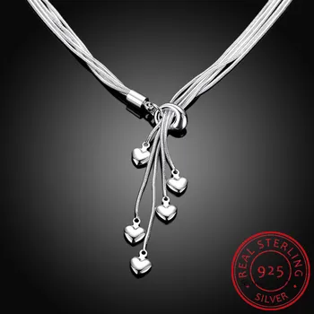 Nov Slog 925 Srebrna Ogrlica Pet Srce Kača Verige Ženski Čar Udejstvovanje Stranka Poročni Modni Nakit