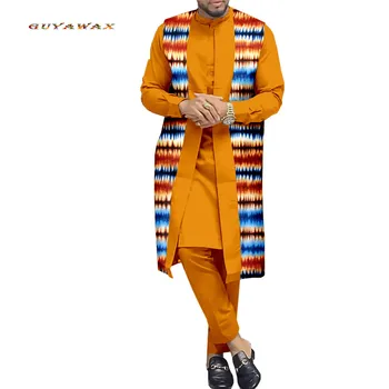 Nova Moda Tradicionalnih Afriških Oblačila za Moške, Tiskanje Coats Dashiki Srajce in Ankara Hlače 3 Kos Set Plemenski Obleke Plus Velikost