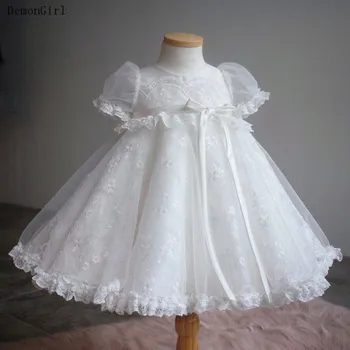 Nove Bele Čipke Baby Girl Oblačenja Dojenčkov Krst Obleke Kratek Rokav O Vratu Princesa Rojstni Dan Obleko Poseben Dogodek