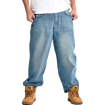 Nove Ulične Jeans, Moda Za Moške Jeans Kavboj Naravnost Svoboden Vrečasta Harem Traper Hlače Priložnostne Bombaž Širok Noge Hlače Svetlo Modra