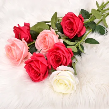 Nove Umetne Vrtnice Eno Valentinovo Flanela Rose Šopek Doma Poročno Dekoracijo Ponaredek Cvetje