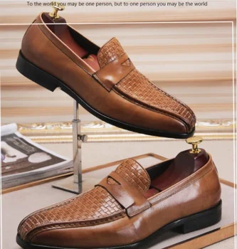 NOVI ljudje kvadratni toe ročno izdelanih formalnih čevlji modni slip-on falt oxford za moške Pravega usnja stranka poročni čevlji