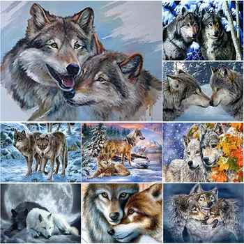 Novo 5D DIY Diamond Slikarstvo Celoten Kvadratni Krog Vaja Sneg Wolf Diamond Vezenje Živali Navzkrižno Šiv Obrt Home Decor Art Darilo
