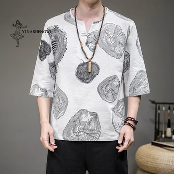 Novo Osebnost Japonski Kimono Kratek Rokav T-shirt Vezenje Harajuku Yukata moška Majica Azijskih Oblačila za Moške Priložnostne Obrabe