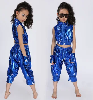 Novo Sequins Hip Hop Jazz Dance Obleko za Otroke Uspešnosti Ples obrabe Dekle, Modern Jazz Ples Kostum, Obleke