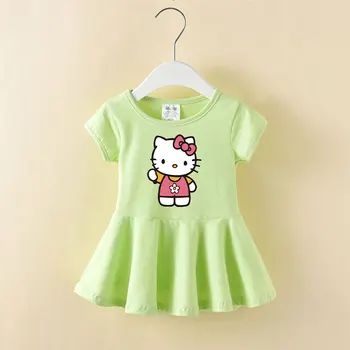 oblačila, ki Hello Kitty 2023 novo poletje, dekleta, obleko Hello Kitty zahodni slog kolegij slog bombaž kratka sleeved krilo otroci