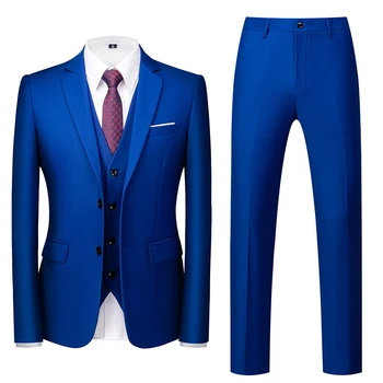 Obleko Moški Pomlad/Jesen Kraljevsko Modra Poslovnih Blazerji Tri Delni Set/Slim Fit Velikosti Multi Color Boutique Plašč Moški Jacke