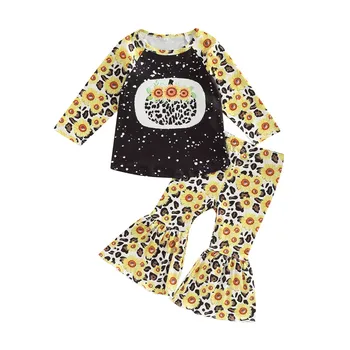 Otroci Dekle Halloween Dolg Rokav Vrhovi + Sežgati, Hlače, Obleke 6Month-4Years Malčka Bučna Leopard Tiskanja Tie Dye Počitnice Oblačila