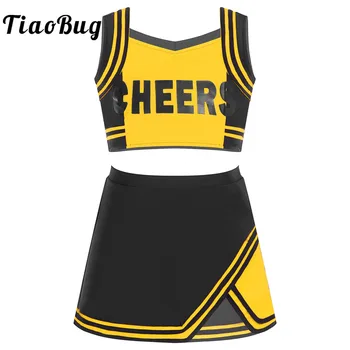 Otroci Dekleta Cheerleading Dancewear Obleke 2pcs Navijačica Enotno Kostum brez Rokavov Pismo Print Crop Zgornji del z z Krilo Set