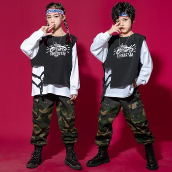 Otroci Svež Hip Hop Oblačila Trak Prevelik Majica Vrhovi Ulične Tovora Hlače Za Dekleta Fantje Jazz Dance Kostumi Obleke
