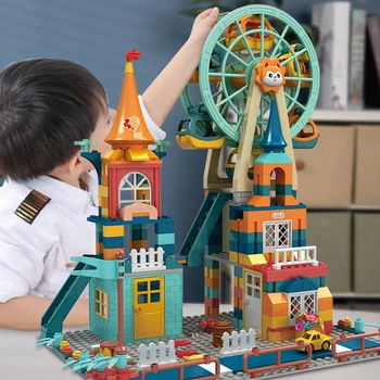 Otrok Arhitektura Gradu, Gradnjo Blokov, Avto figuric Kolo Slideway Grad Izobraževalne Igrače za Fante Božično Darilo
