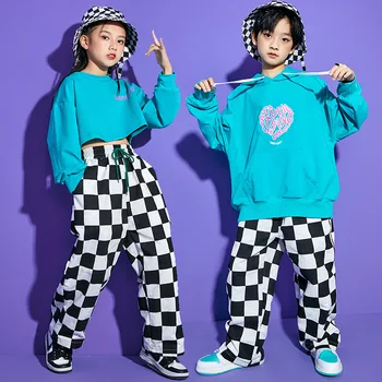 Otrok Kpop Hip Hop Oblačila Hoodie Majica Obreži Zgoraj Karirasti Ulične Vrečasta Hlače za Dekle, Fant, Jazz Ples, Oblačila Kostum