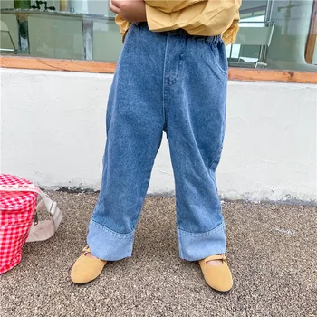 Otroke Naravnost Kavbojke 2021 Jeseni Novih Fantov in Deklet, Hong Kong Retro Slogu Flanging Nepakirana Jeans Priložnostne