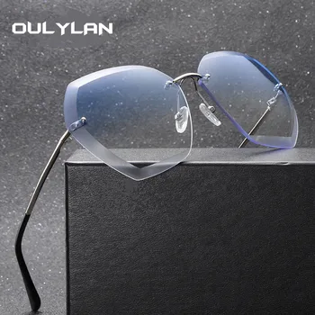 Oulylan Rimless sončna Očala Ženske Pregledna Prevelik sončna Očala Gradient Odtenki Ženski Diamantno Rezanje Leče za Očala UV400