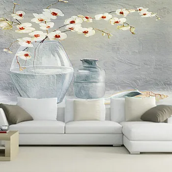 Po meri 3D freske,Ročno sestavljen povzetek sodobne oljno sliko za ozadje, vaze in rože,dnevni prostor kavč, TV steni spalnice ozadje