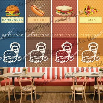 Po meri Ročno Poslikane s Hitro Hrano Ozadje Burger Sendvič Pica Zidana Restavracija, Snack Bar KTV Dekor Papel Tapiz De Papel Parede
