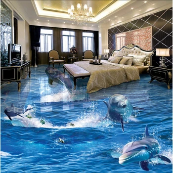 Po meri tla slikarstvo 3d ozadje Dolphin planila iz vode Ocean svetovni 3D-tri-dimenzionalni, kopalnica, dnevna soba nadstropje