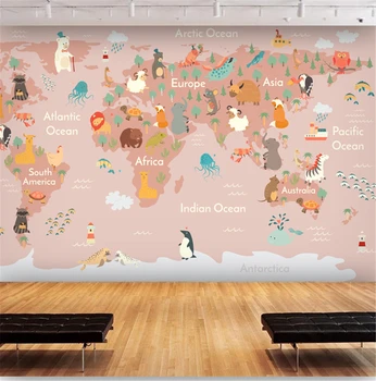 Po meri zemljevidu Sveta ozadja za otroška soba art steno papir za Vroč zrak balon, Fantje in dekleta spalnica ozadje Soba dekoracijo