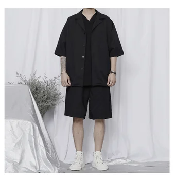 Poletje novi Japonski slog priložnostne hlače za moške svoboden pet-točka rokav majico, hlače, obleka za moške trendy modni čeden za dva kosa su