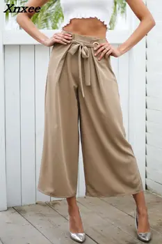 Poletje šifon širok noge hlače ženske ulične priložnostne hlače plaži elastični pas ohlapne hlače plažo Xnxee