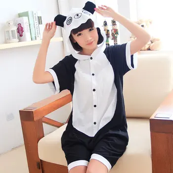 Poletje Ženske Kigurumi Onesie Panda Pižamo Bombaž Živali Pijama Kratek Sleeve Hooded Sleepwear Anime Risanke Kostum