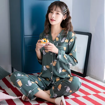Pomlad In Poletje LadyWomen Južna Koreja Svoboden, Dolg Rokav Obleka Pižamo River Cardigan Tiskanja Sleepwear