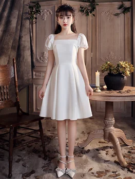 Potrdilo obleko poletje majhen človek registracijo francoski Saten dnevno kratke luči poročno obleko lahko nosite belo obleko, na običajnih