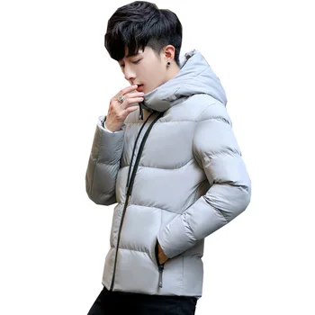 Pozimi Preprosto Barva za Moške Bombaž-oblazinjena Oblačila v korejskem slogu, Slim Fit Moda Hooded Priložnostne oblačila za Moške toplo Jakno