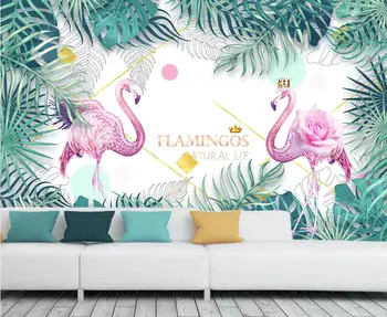 Prilagojene velike freske / ozadja / mala svežih tropskih rastlin flamingo Nordijska sodobno minimalistično ozadje stene