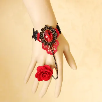 Princesa klasičnih Lolita zapestnica Red crystal letnik ročno pribor črne čipke zapestnico z rdečo vrtnico rring en kos verige
