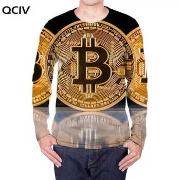 QCIV blagovne Znamke Bitcoin Long sleeve majica s kratkimi rokavi Moški Denar Anime Obleko Vzorec dolg rokav srajco Psihedelični T-shirt Mens Oblačila Nova