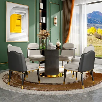 Razkošje svetlobe marmorja jedilno mizo in stoli kombinacija enostavnih gospodinjskih krog jedilnica miza